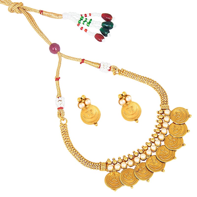 BodhaTraditional Indian, Islamic Arabic Chand Tara Gold Coin Necklace Set for Women (SJ_2700) - Image 1